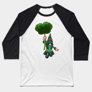 Female Leprechaun Gnome Flying With Clover Leaf Baseball T-Shirt